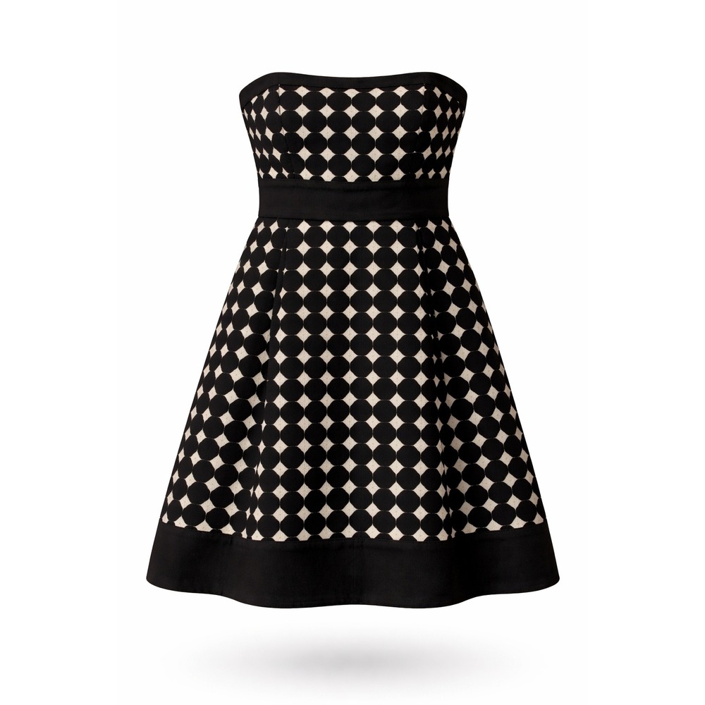 White House Black Market Strapless Eyelet Dress Black White Geometric Size 2